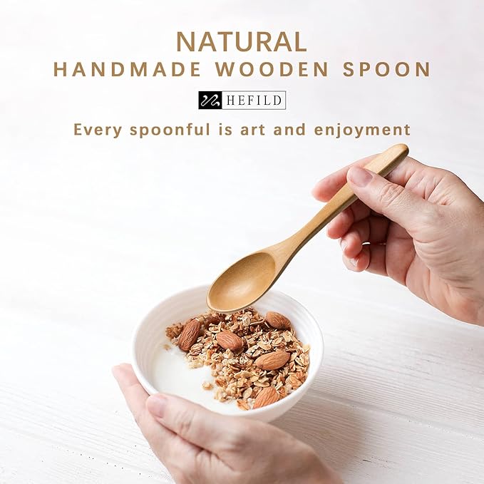 2 PCS Small Wooden Spoons, 5.8 Inch Honey Spoons for Tea, Schima Wooden Honey Teaspoon for Coffee, Little Tiny Wood Spoons, Bamboo Table Spoon for stirring, Wooden Spoons for Utensils Set - Image 4