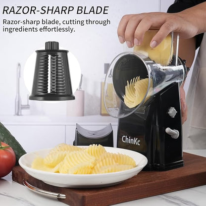 Upgrade Rotary Cheese Grater Shredder with Handle, Strong Suction Base, Multi-purpose Rotary Grater Slicer with 5 Interchangeable Blades for Ice, Vegetables, Fruit, Nuts with Blade Storage Box - Image 7