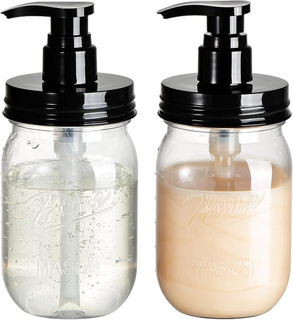 Amolliar Plastic Mason Jar Soap Dispenser with Pump Lid,16OZ Refillable BPA-Free Hand Soap Dispenser Set with Cute Lables - Farmhouse Decor for Kitchen/Bathroom,Liquid Soap,Dish Soap, Lotion (2 Pack) by Amolliar