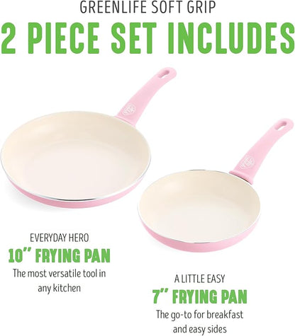 GreenLife Non Stick Fry Pan Set (7" & 10"), Non-Toxic PFAS-Free Ceramic Skillets, Dishwasher & Oven Safe, Egg Omelet Frying Pans, Stay- Cool Handles, Kitchen Home Cooking Essentials, Pink - Image 3
