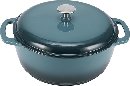 Amazon Basics Enameled Cast Iron Dutch Oven Pot with Lid, Oven Safe, Heavy-Duty, Dual Handles for Braising, Stews, Roasting, Round, 6-Quart, Gray by AmazonBasics