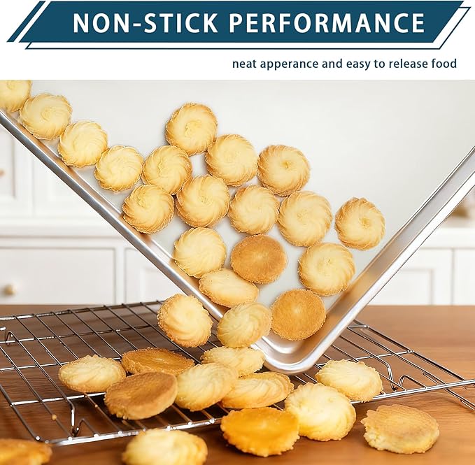 12 Pack Half Size Baking Sheet Pan Set, Aluminum Commercial Quality Cookie Sheet for Baking or Roasting, Large Thick Baking Tray Prevents Warping, 13" × 18" Cookie Tray Pan - Image 3