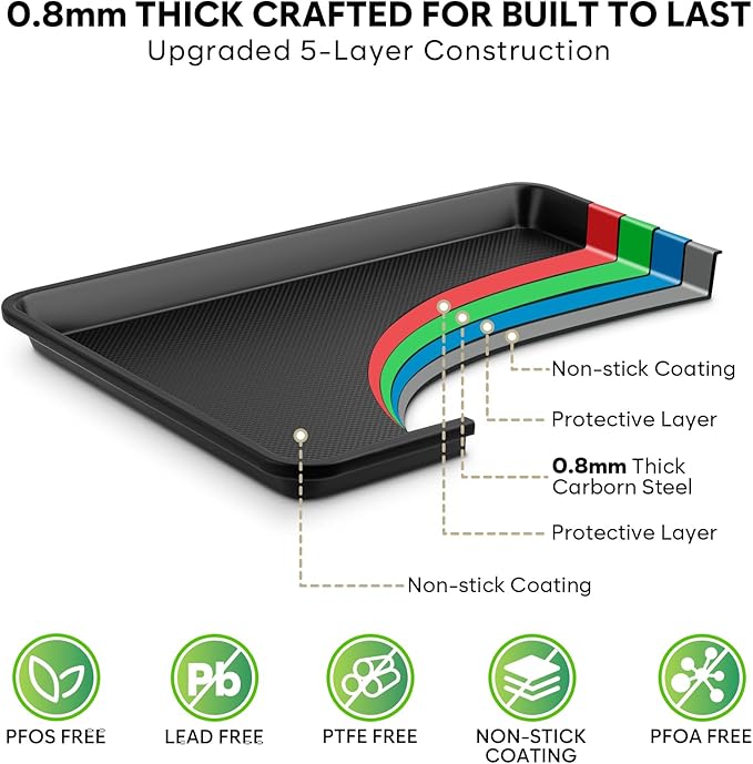 Half Sheet Pan 17.3” x 13.1”, Cookie Sheets for Baking 0.8mm Thick Non Stick Baking Sheets for Oven Heavy Duty Baking Trays - Image 4