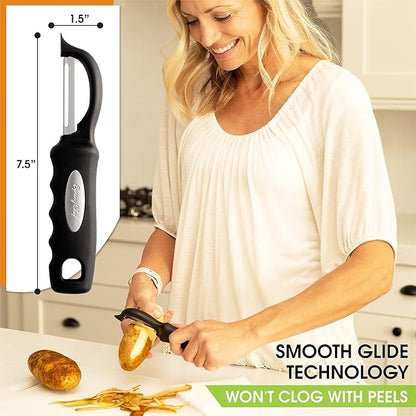 Spring Chef Premium Swivel Vegetable Peeler, Soft Grip Handle and Ultra Sharp Stainless Steel Blades - Perfect Kitchen Peeler For Veggie, Fruit, Potato, Carrot, Apple - Black - Set of 2 - Image 3