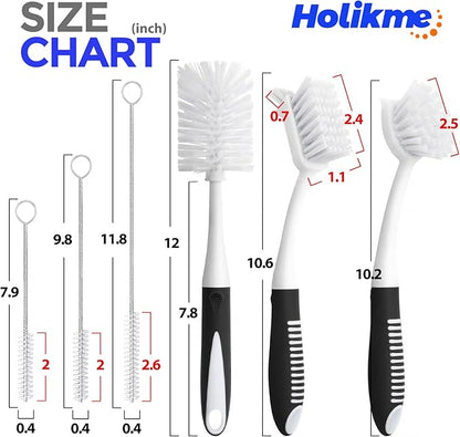 Holikme 6 Pack Dish Brush Set with Bottle Brush, Dish Scrub Brush, Pan Brush and 3 Straw Brushes, Deep Cleaning Handle Brush with Scraper Tip for Kitchen Sink Dishes Bottle Cup Pot and Pans (Black) - Image 6