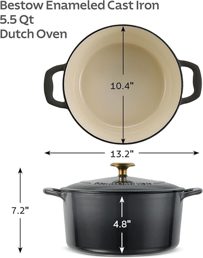 Tramontina Bestow Enameled Cast Iron Dutch Oven Pot with Lid, Round 5.5-quart, Smoke (Gold Knob) - Image 2