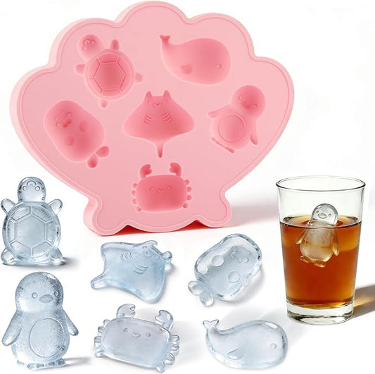 Fu Store Ice Cube Tray Shell Silicone Ice Cube Trays with Cute Marine Life Shapes Cubes Easy to Release Perfect for Freezer Home, Kitchen, Drinks, Cocktail, Coffee, Chocolate Mold (Pink)