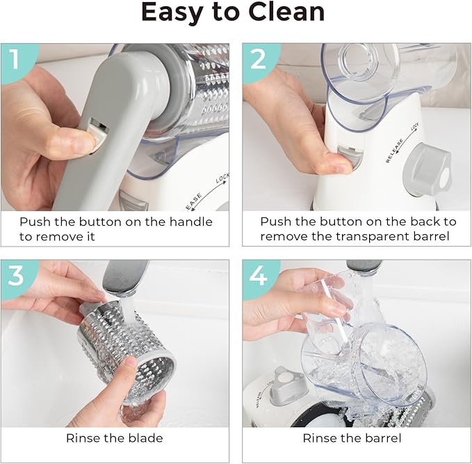 X Home Rotary Cheese Grater for Kitchen, Shredder with 3 Interchangeable Blades, Rotary Grater with Handle and Strong Suction Base, for Vegetables, Fruit, Nuts, Easy to Use and Clean, White - Image 7