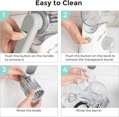 X Home Rotary Cheese Grater for Kitchen, Shredder with 3 Interchangeable Blades, Rotary Grater with Handle and Strong Suction Base, for Vegetables, Fruit, Nuts, Easy to Use and Clean, White - Image 7