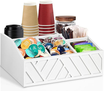 ugiftt Coffee Station Organizer for Counter, Wood Pods Holder Storage Basket, Tea Condiment Storage Organizer, Rustic Coffee Bar Decor for Accessories Organizer by ugiftt