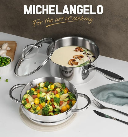 MICHELANGELO Stainless Steel Saucepan with Lid & Steamer, 3 Quart Sauce Pan with Lid, Steamer Pot with Pour Spout, 3 Qt Stainless Steel Pot, Induction Compatible, Oven Safe - Image 7