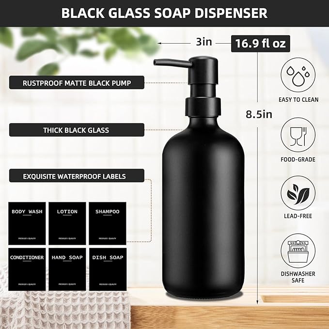 Dish Soap Dispenser for Kitchen, 16.9 fl oz Black Hand and Dish Soap Dispenser Set, Kitchen Soap Dispenser with Sponge Holder, Brush Holder and Loofah Sponge, Countertop Sink Organizer Accessories - Image 3
