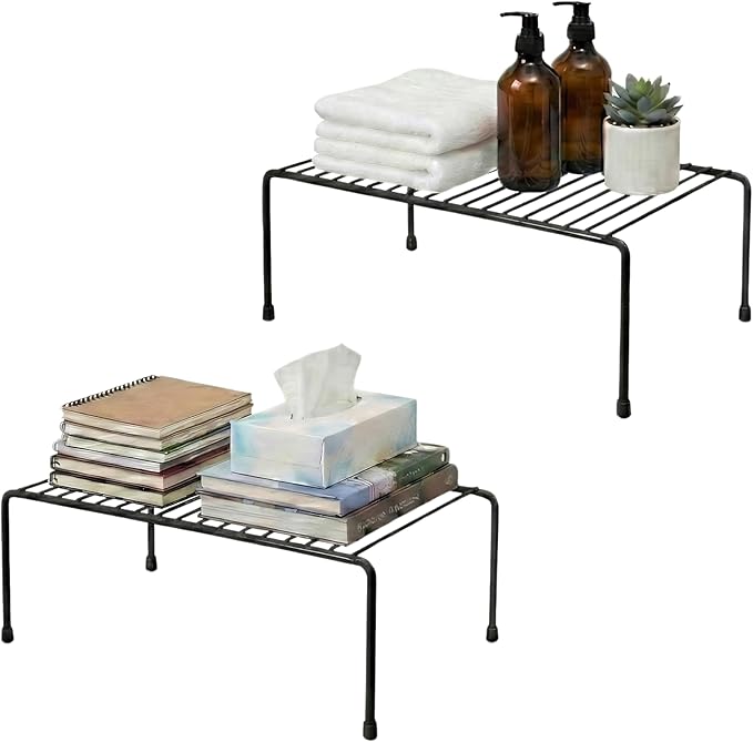 Evelots Kitchen Cabinet Wire Shelf Organizer/Rack - 2 Pack Sturdy Metal Shelf Risers - Double Your Counter Space - Great for Kitchen, Freezer, Pantry and Bathroom - Rustproof - Black by Evelots
