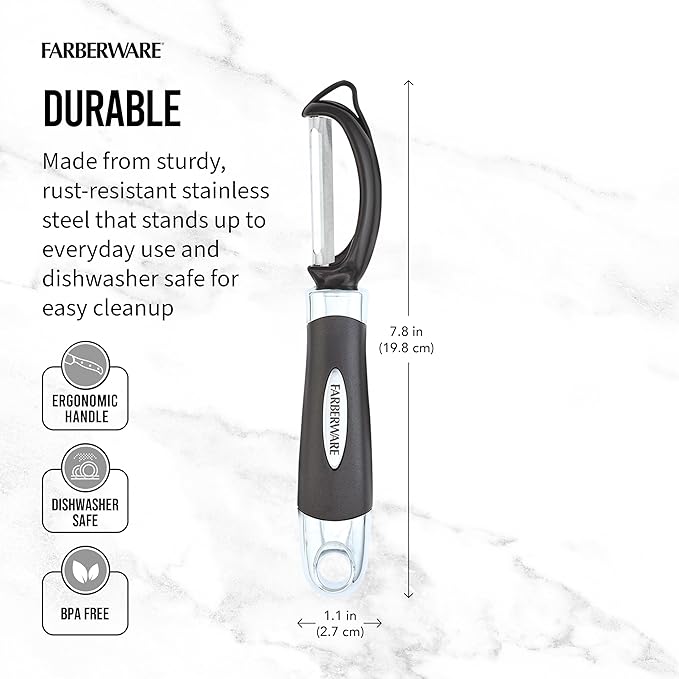 Farberware Pro2 Vegetable Peeler, Euro Peeler with Razor-Sharp Stainless Steel Blade, Swivel Peeler for Potatoes, Fruits, and Vegetables, Built-In Bud Remover, Dishwasher Safe - Image 2