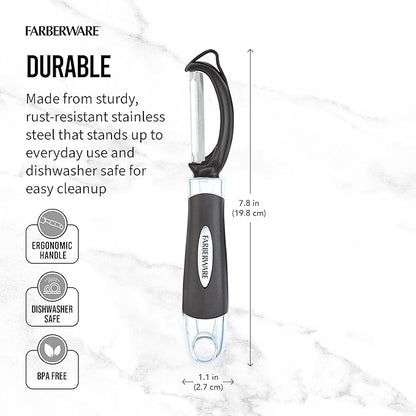Farberware Pro2 Vegetable Peeler, Euro Peeler with Razor-Sharp Stainless Steel Blade, Swivel Peeler for Potatoes, Fruits, and Vegetables, Built-In Bud Remover, Dishwasher Safe - Image 2