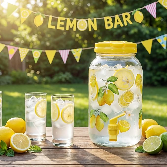 Havawish 2 Pcs 1 Gallon Plastic Beverage Dispenser with Spigot Clear Summer Kitchen Fridge Drink Dispenser for Parties Lemonade Juice Tea Beer Cold Water(Yellow,Classic)