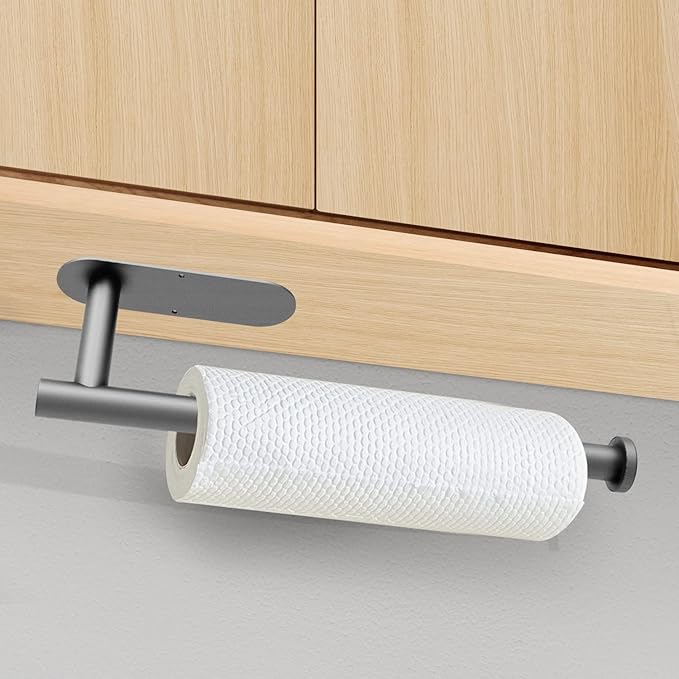DEKAVA Under Cabinet Wall Mount Paper Towel Holder, Self-Adhesive Bar, Stainless Steel 13 inch (Grey, 1) - Image 2