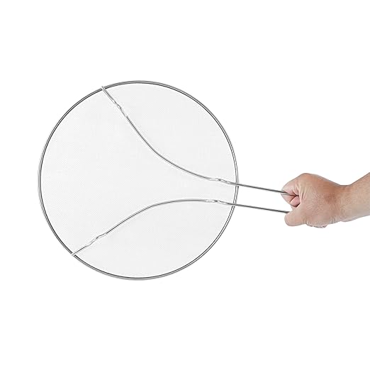 Restaurantware Splatter Screen 1 Count 13" Fine Mesh Cover Stainless Steel Splatter Guard with Resting Feet Cooking Protector for Frying Pan, Cooking Pots, Saute, Grease and Oil, Kitchen Tool