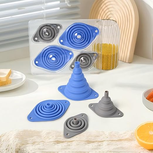 Kitchen Funnels Set 4 Pack，Small and Large，Silicone Collapsible Funnel，Small Funnel for Bottles and Funnels for Filling Water Bottle - Image 2