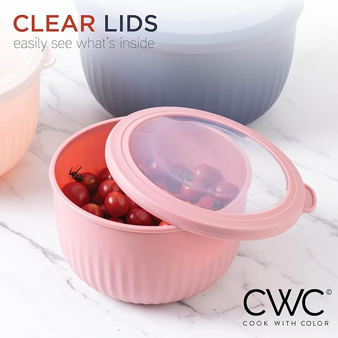 COOK WITH COLOR Prep Bowls with Lids- Wide and Deep Nesting Plastic Small Mixing Bowl Set with Lids, 12 Piece Set - Deep Bowls, Navy - Image 6