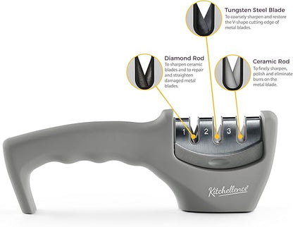 4-in-1 Kitchen Knife Accessories: 3-Stage Knife Sharpener Helps Repair, Restore and Polish Blades and Cut-Resistant Glove - Image 2