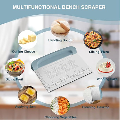 Bench Scraper Dough Cutter Tool - Bowl Pastry Scraper for Bread Cake Pizza, Bench Knife Kitchen Dough Scraper for Baking, Stainless Steel Food Scraper with Grip Handles & Measuring Scal, Blue - Image 4