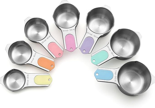 Spring Chef Magnetic Stainless Steel Measuring Cups, Patented, Kitchen Tools with Easy to Read Markings for Measuring Dry or Liquid Ingredients, Set of 7, Pastel by SpringChef