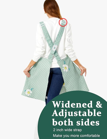 Cozy Adjustable Cross Back Aprons for Women with Pockets Cotton Linen Cooking Kitchen Baking