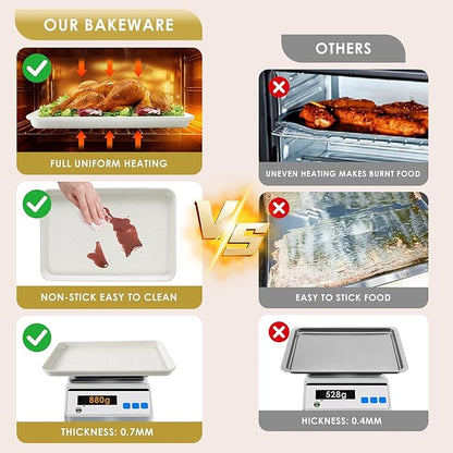 Baking Sheet Pan Set of 3, Nonstick Carbon Steel Cookie Sheets with Texture, Commercial Half/Quarter/Jelly Roll Pans Replacement Toaster Oven Tray, Heavy Duty & Easy Clean, White - Image 3
