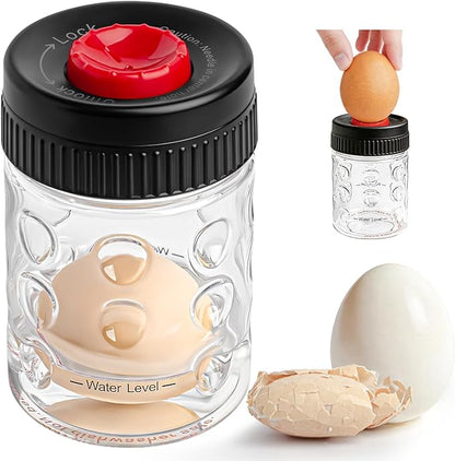 2 in 1 Egg Peeler with Piercer, Hard Boiled Egg Shell Remover Tool with Rotary Lock & Leak-Proof Design, Clear Egg Peeler for Meal Prep, Fitness, Camping & Deviled Eggs, Easy to Use & Clean (Black)