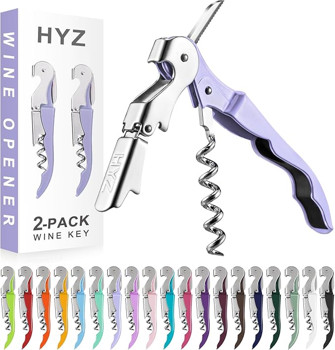 HYZ 2-Pack Wine Opener Waiter Corkscrew, Professional Wine Key for Servers, Bartender with Foil Cutter, Manual Wine Bottle Opener Double Hinged (Lavender) by HYZ