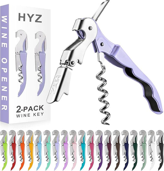 HYZ 2-Pack Wine Opener Waiter Corkscrew, Professional Wine Key for Servers, Bartender with Foil Cutter, Manual Wine Bottle Opener Double Hinged (Lavender) by HYZ