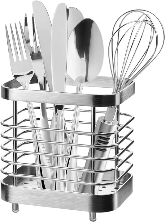 Utensil Holder, Stainless Steel Utensil Drying Rack for Kitchen Counter, Silverware Cutlery Flatware Holder Forks, Knives, Spoons, Chopsticks Organizer (Silver) by IWNTWY