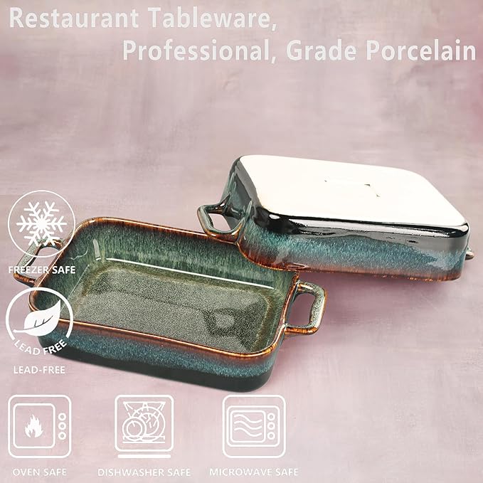 10" x 8" Porcelain Rectangular Casserole Dishes - Baking Dish for Oven, 1.9 QT Ceramic Lasagna Pans, Oven Safe Bakeware for Kitchen Cooking, Cake, Banquet and Dinner