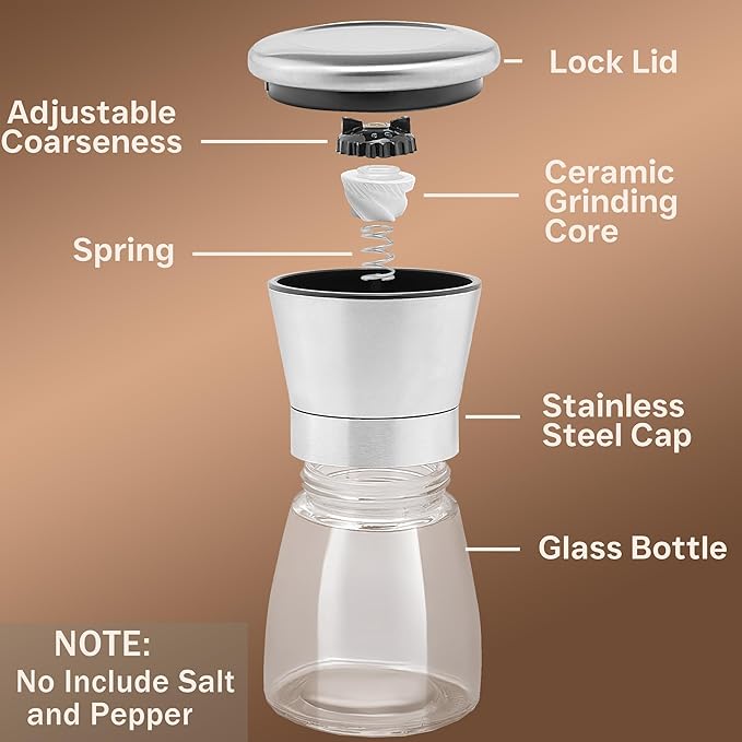 Premium Stainless Steel Salt and Pepper Grinder Set of 4 - Adjustable Ceramic Sea Salt Grinder & Pepper Grinder - Glass Salt and Pepper Shakers - Pepper Mill & Salt Mill W/Funnel - Image 2