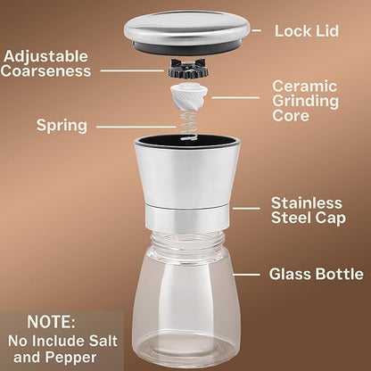 Premium Stainless Steel Salt and Pepper Grinder Set of 4 - Adjustable Ceramic Sea Salt Grinder & Pepper Grinder - Glass Salt and Pepper Shakers - Pepper Mill & Salt Mill W/Funnel - Image 2