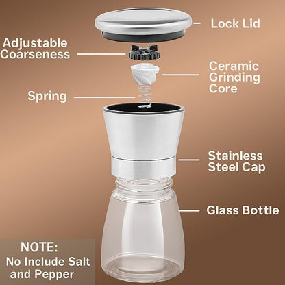 M JINEMEI Salt and Pepper Grinder Tall Size - Black Pepper, Herb Shakers Mill Refillable Manual - Stainless Steel Lid - Adjustable Coarseness - Glass Material- Fits in Home, Kitchen, Barbecue - Image 2