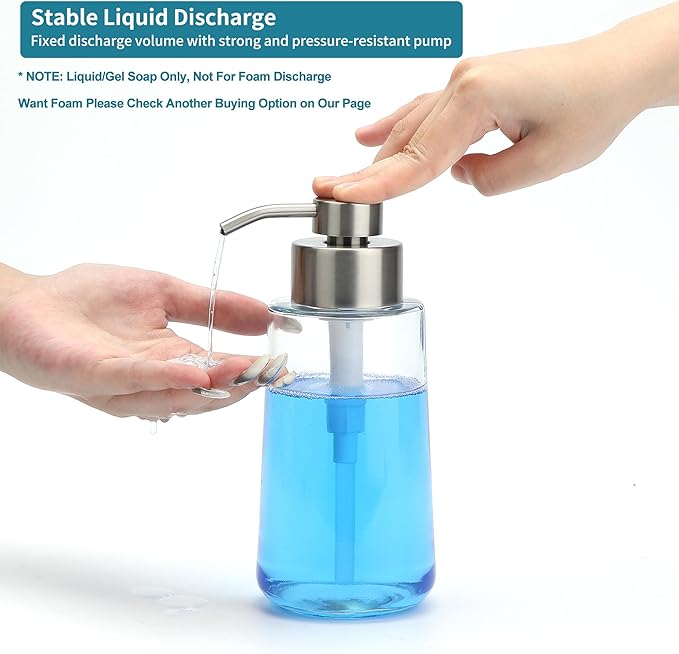 Soap Dispenser, Glass Hand Soap Dispenser with Rust Proof Pump, 16oz Liquid Soap Container with Waterproof Labels, Dish & Hand Soap Pump for Bathroom, Kitchen, Brushed Nickel, Pack of 2 - Image 3