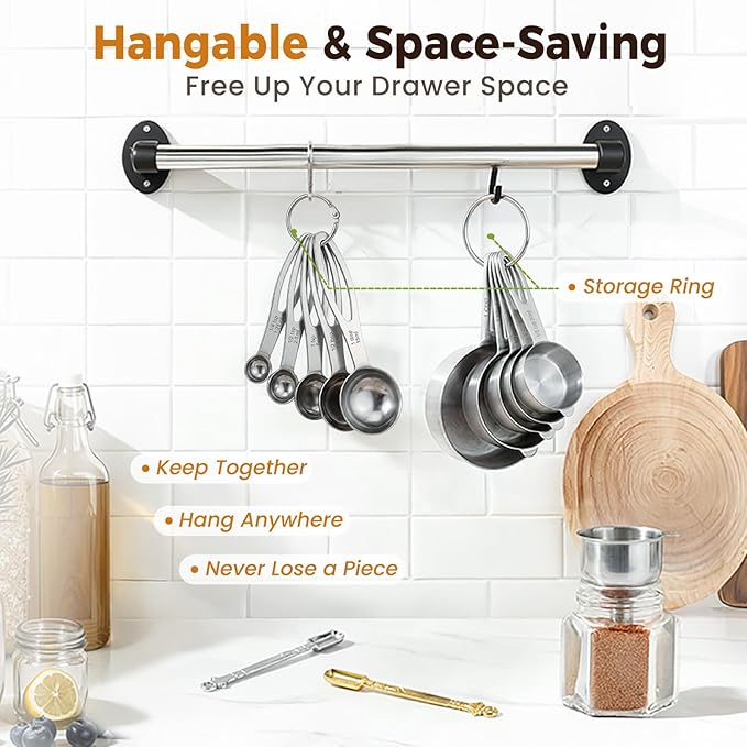 13PCS Stainless Steel Measuring Cups and Spoons Set with Funnel, Stackable Metal Measuring Cup and Spoon Set for Baking Cooking, Dishwasher Safe Kitchen Tools with for Dry & Liquid Ingredients - Image 5