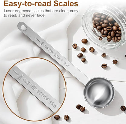 4PCS Coffee Scoop Spoons, 15ML (1 Tablespoon) Stainless Steel Measuring Spoons with Long Handle, Durable Coffee Scoopers for Ground Coffee, Tea and Baking Powder
