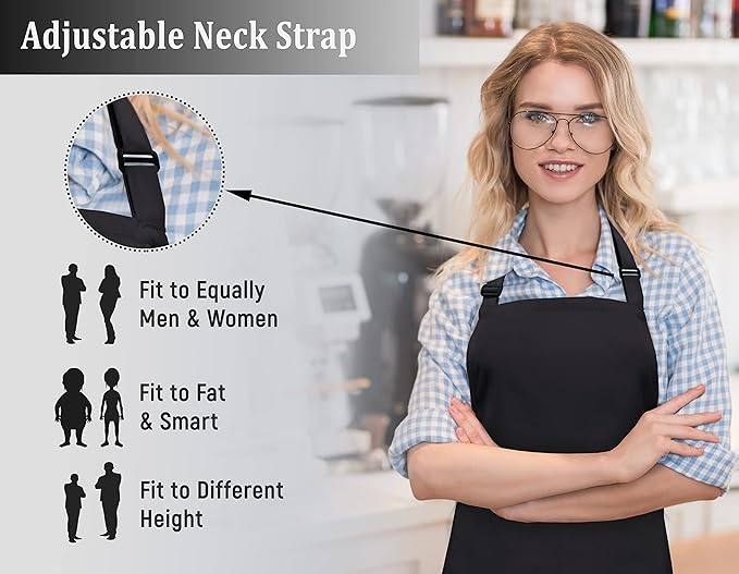 RUVANTI Work Aprons for Men/Women with Pockets - Adjustable up to XXL - Professional Grade Durability - Black Apron for Barber, Chef, BBQ, Kitchen, Cleaning - 2 Pack