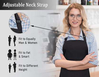 RUVANTI Work Aprons for Men/Women with Pockets - Adjustable up to XXL - Professional Grade Durability - Black Apron for Barber, Chef, BBQ, Kitchen, Cleaning - 2 Pack