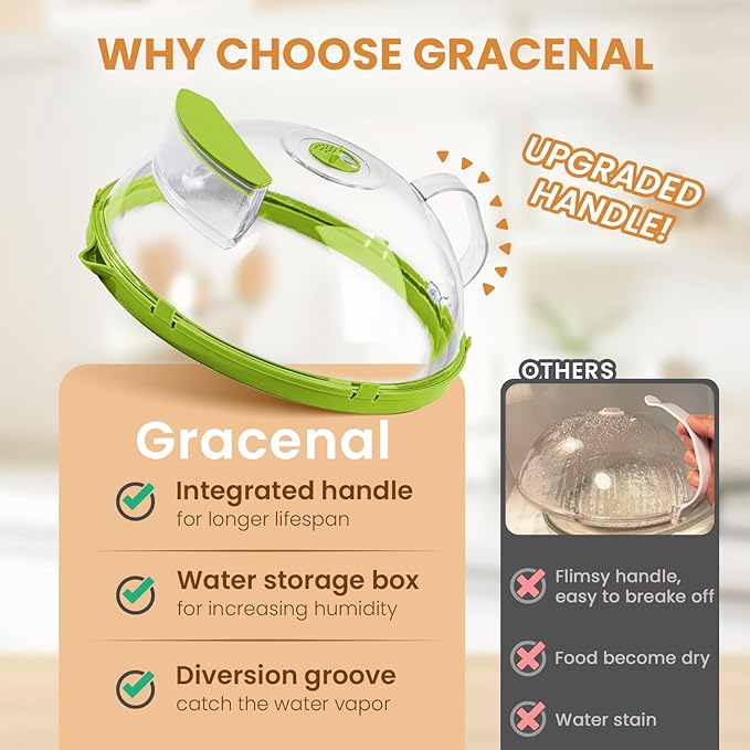 12 Inch Microwave Splatter Cover, Upgraded Microwave Cover for Food with Water Steamer, Integrated Handle, Splatter Guard, Cookware lid, House Warming Gifts New Home, Green - Image 4