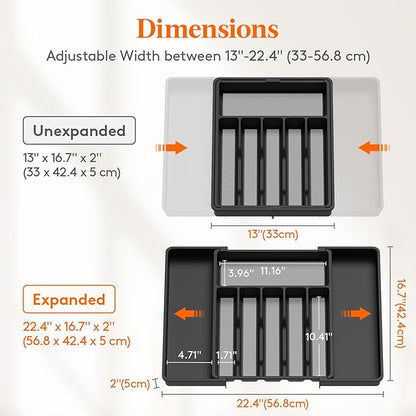Lifewit Silverware Drawer Organizer, Expandable Utensil Tray for Kitchen, BPA Free Flatware and Cutlery Holder, Adjustable Plastic Storage for Spoons Forks Knives, 33 -57 x 42cm, Black and Gray - Image 3