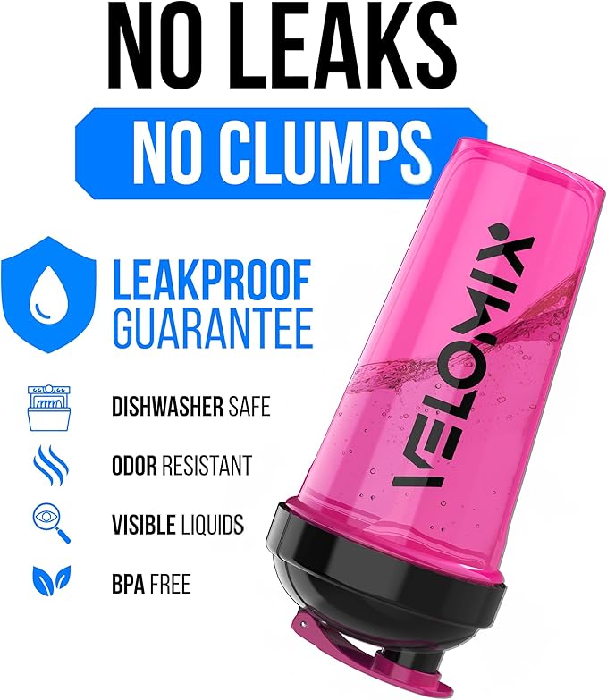 VELOMIX -2 Pack- 28 oz Protein Shaker Bottles for Protein Mixes - 2x Wire Whisk | Leak Proof Shaker Cups for Protein Shakes and Pre Workout | Protein Shaker Bottle Pack (B2) Black/Pink
