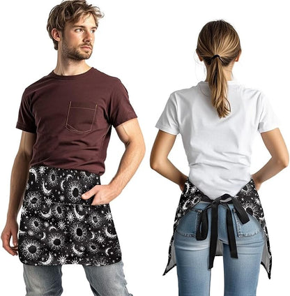 Server Apron with 3 Pockets, Waterproof Oil Waitress Waiter Half Apron for Restaurant Hotel Kitchen Cafe