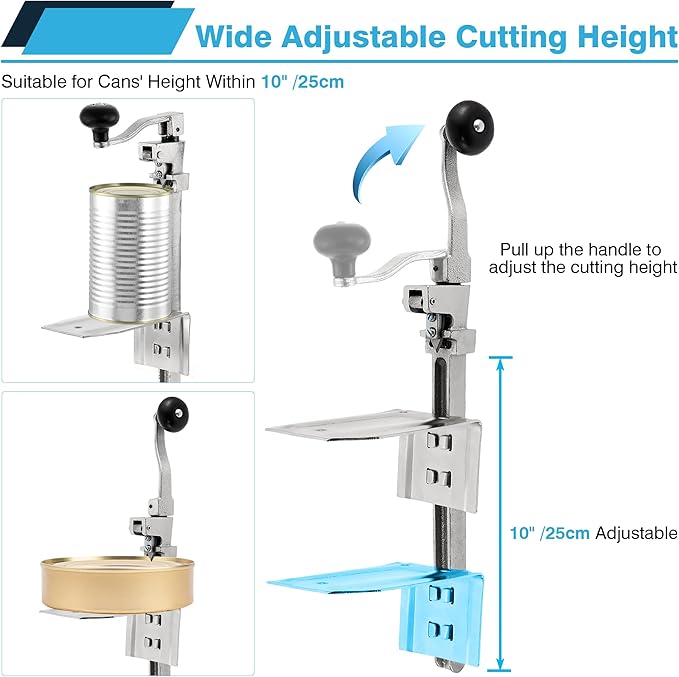 IRONWALLS Commercial Can Opener, 16” /41cm Heavy Duty Tabletop Manual Can Opener for Cans Up to 10” Tall, Adjustable Metal Can Opener with Plated Steel Base, Fits for Restaurant, Hotel, Bar, Home - Image 3