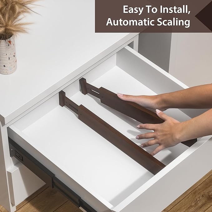 DUCOO 4 PCS Drawer Divider, 17"-22" Adjustable Bamboo Drawer Dividers Organizers, 2.3" High Expandable Separators for Kitchen, Clothes, Dressers, Home, Office, Mocha - Image 7