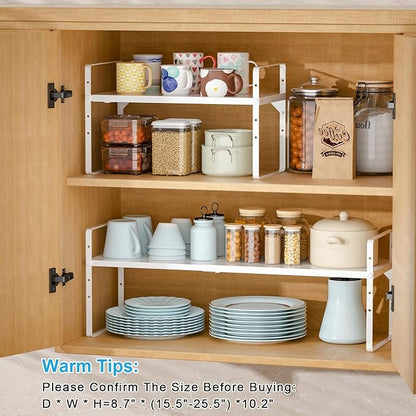 15.5 to 25.5 Inch Expandable Kitchen Cabinet Organizer Shelf, 30 LBS Heavy Duty Stackable Kitchen Counter Storage Shelves Organizers, 2 Pack Adjustable Small Storage Shelf Rack For Cabinet Cupboard - Image 8
