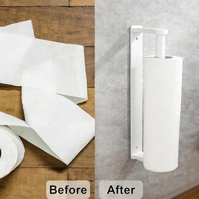 MONEER Kitchen Roll Holder Under Cabinet, Paper Towel Holder, Aluminum Alloy Kitchen Towel Holders, Self Adhesive Kitchen Roll Holder for Kitchen, Bathroom, Living Room (White) - Image 4